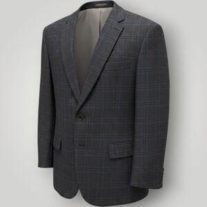 RALPH LAUREN Mens Blazer Sport Coat Suit Jacket 54R Plaid Wool Gray/Navy